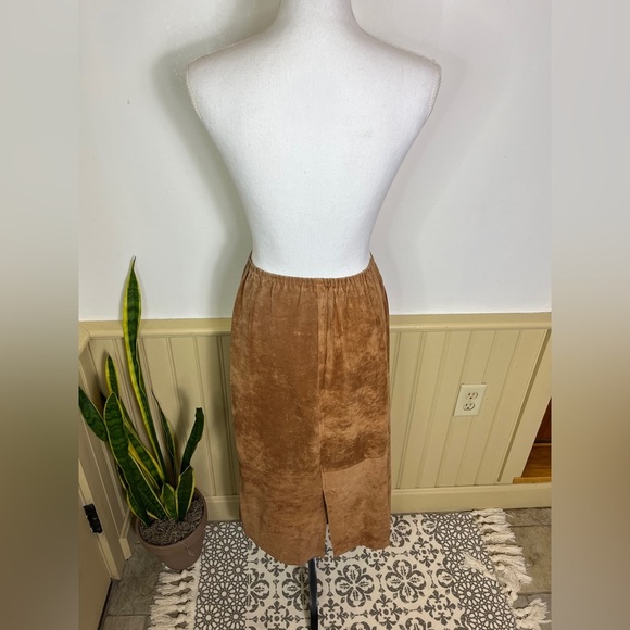 Vintage Camel Brown Suede Chic Maxi Skirt Elastic Waist Boho Casual Hippie S / M - Picture 10 of 13